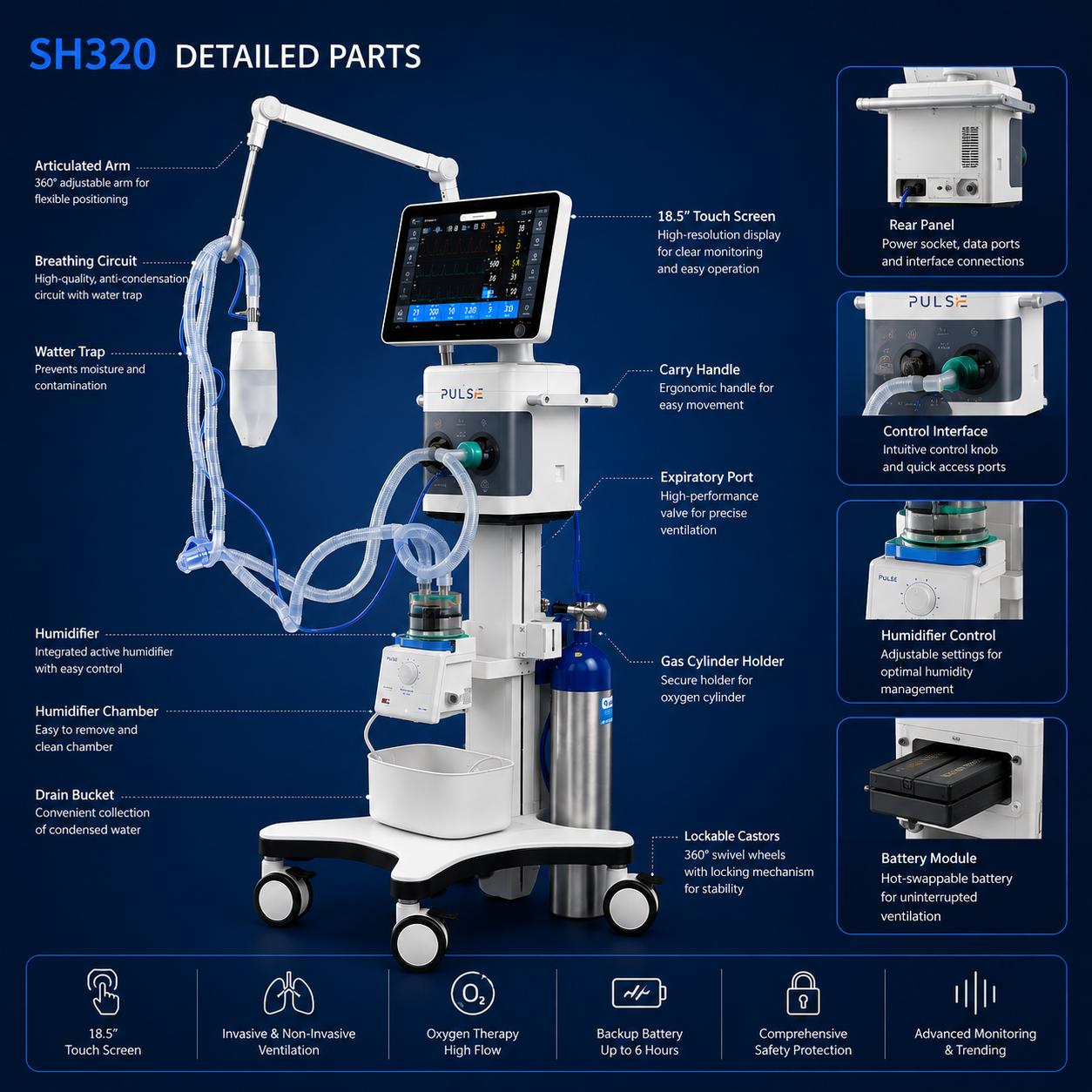 SH320 ICU Ventilator — Profile View